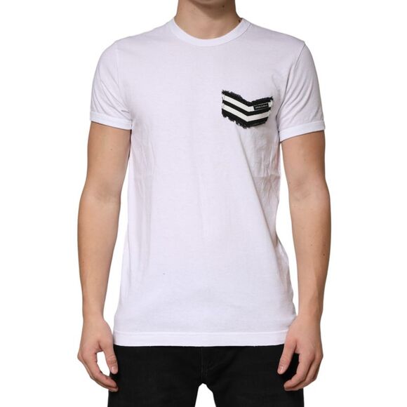 Dolce & Gabbana White Stripes Cotton Crew Neck TeeMen's T-shirt
